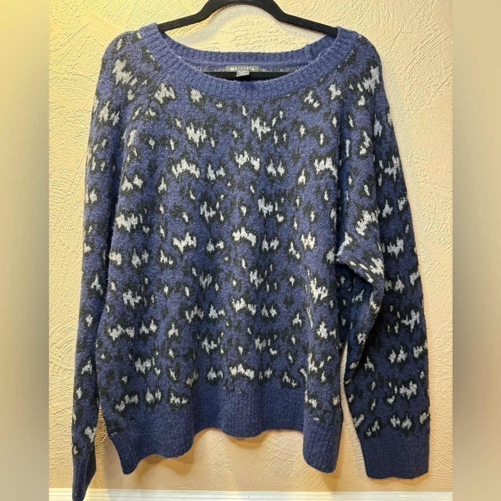 NWOT Athleta Hawthorne Textured Leopard Print Merino Wool Blend Crew Sweater 1X - Picture 3 of 7